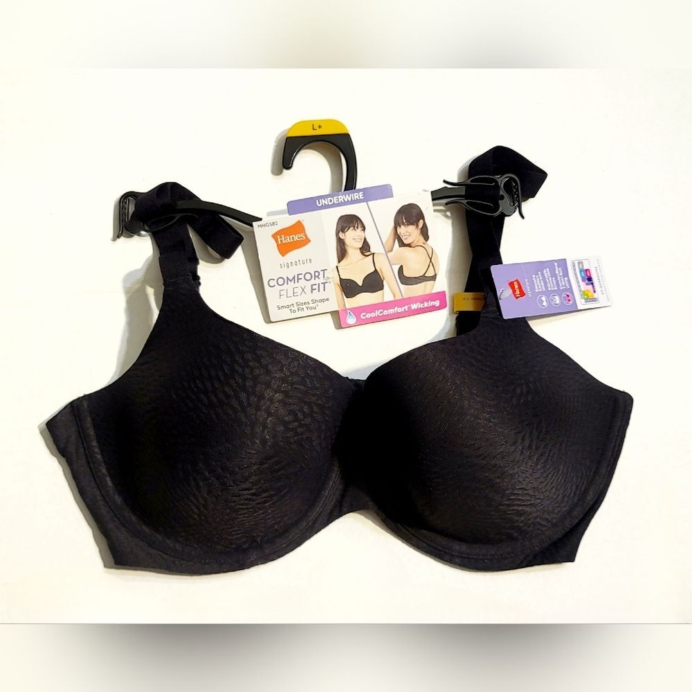 NWT Hanes Comfort Flex Fit Easy Underwire T-shirt Bra Black MHG582 Size L+